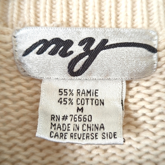 My 90's Vintage Funky Multicolored Abstract Knit Chunky Crewneck Sweater Cream M - Picture 5 of 12